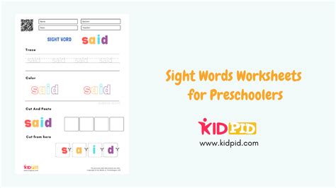 Sight Words Worksheets For Preschoolers Kidpid