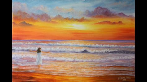 Sea Beach At Sunset Oil Painting Tutorial By Goutami Youtube