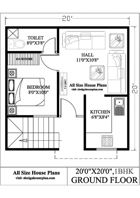 20 By 20 House Plan Best 2bhk House Plan 20x20 House Plans 400 Sqft