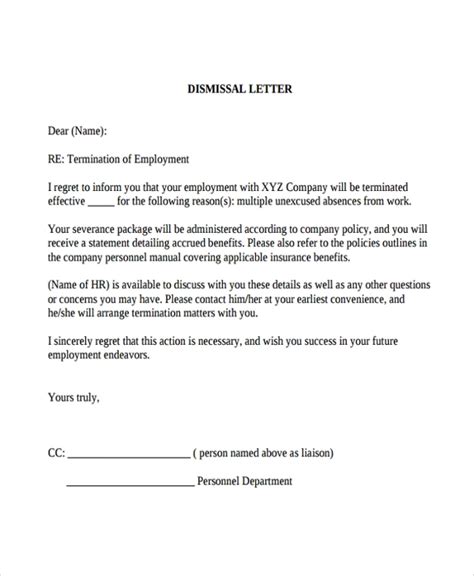 Free Sample Dismissal Letter Templates In Pdf Ms Word Pages