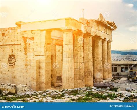 Side View Of Parthenon Temple In Acropolis Greece Stock Photo Image