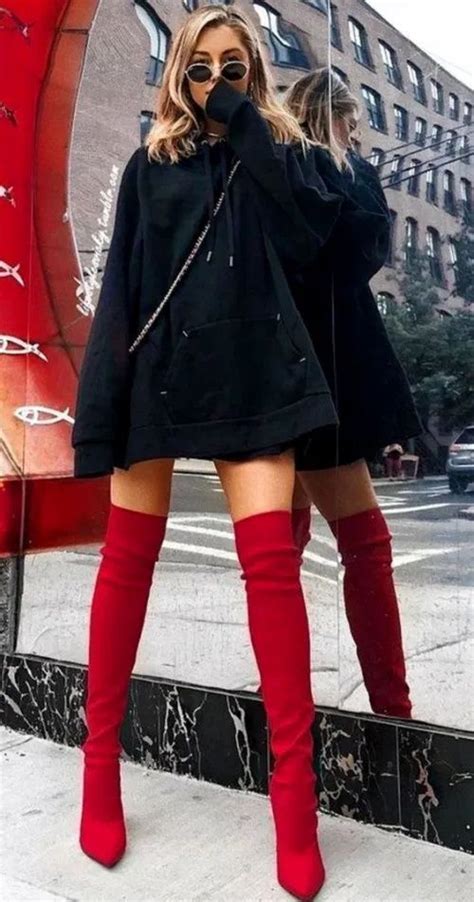 15 over the knee boot outfits that are fashionable af society19 red boots outfit high knee