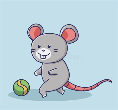 Cute Mouse Playing Ball Animal Cartoon Flat Style Icon Premium Vector
