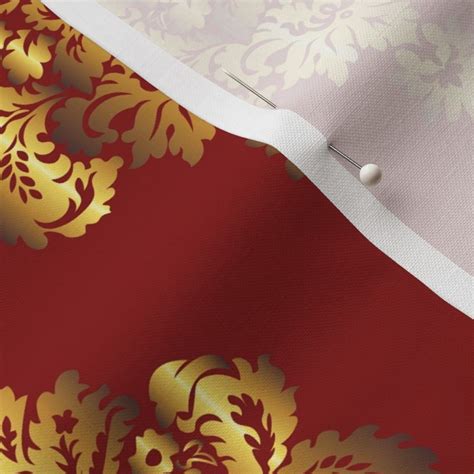 Gold Damask Chilli Pepper Red Wallpaper Fabric Spoonflower