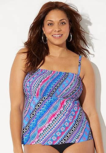 Swimsuits For All Womens Plus Size Smocked Bandeau Tankini Top 16