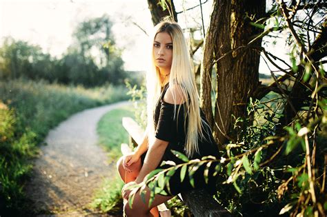 Wallpaper Blonde Trees Depth Of Field Red Nails Black Dress