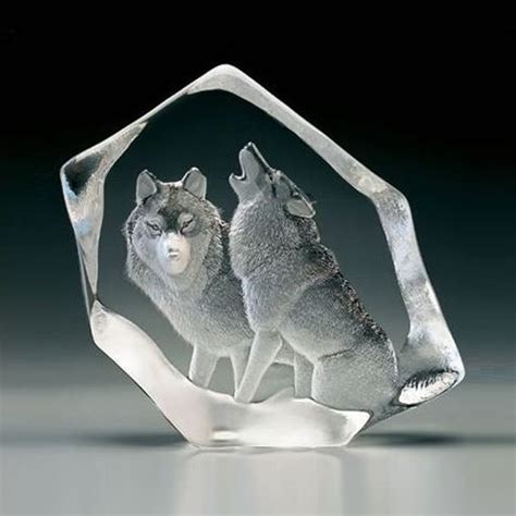 Wolf Pair Crystal Sculpture 33723 Mats Jonasson Maleras