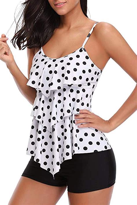 Womens Tankini Swimsuits Plus Size Swimwear Modest White Polka Size Small Apnj Ebay