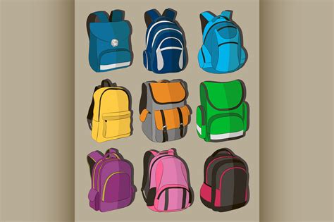 Colored School Backpacks Set By Netkoff Thehungryjpeg
