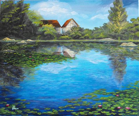 Reflective Pond Painting By Chris Skinner