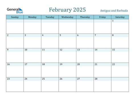 February 2025 Calendar With Antigua And Barbuda Holidays