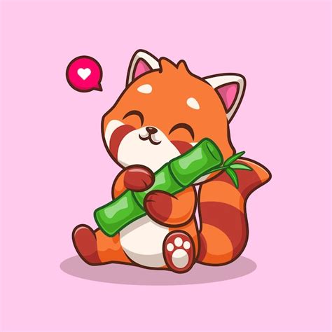 Premium Vector Cute Red Panda Hug Bamboo Cartoon Vector Icon