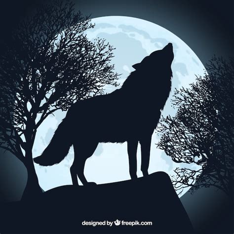 Howling Wolf Silhouette And Full Moon Vector Free Download