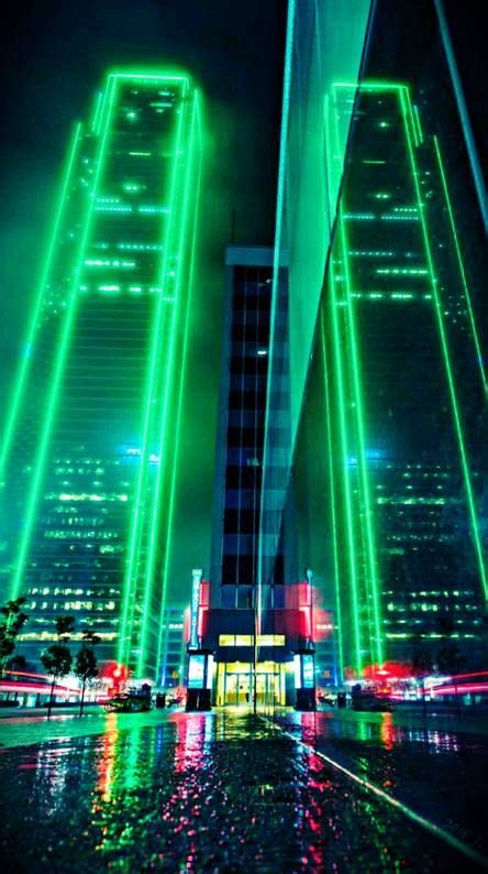 Neon Sky Scraper Dark Green Aesthetic Green Aesthetic Futuristic City