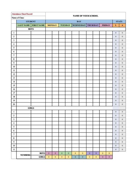 Free Printable Attendance Sheets For Teachers