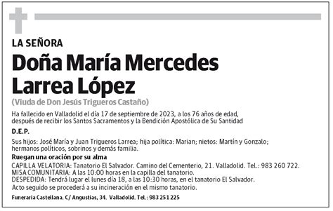 María Mercedes Larrea López Esquela El Norte De Castilla