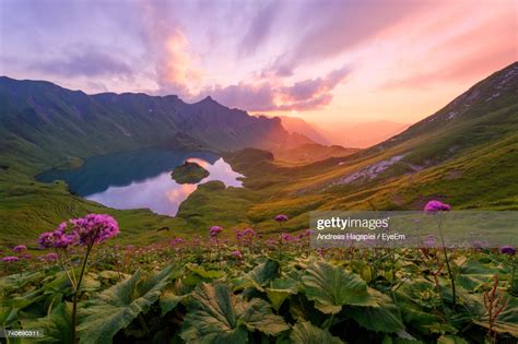 Scenic View Of Mountains Against Sky During Sunset High Res Stock Photo