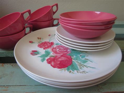 1950s Melmac Dishes Eden Rose Pink and White