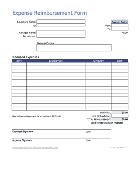 Free Expense Reimbursement Form For Excel Templates Printable Free