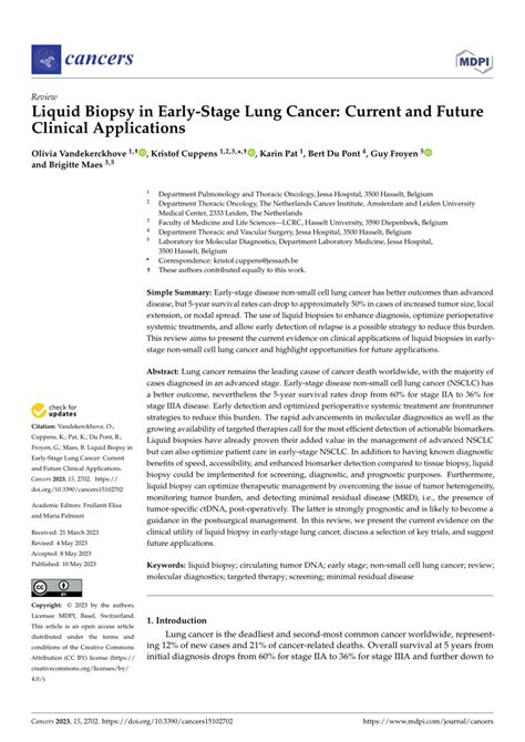 Pdf Liquid Biopsy In Early Stage Lung Cancer Current And Future