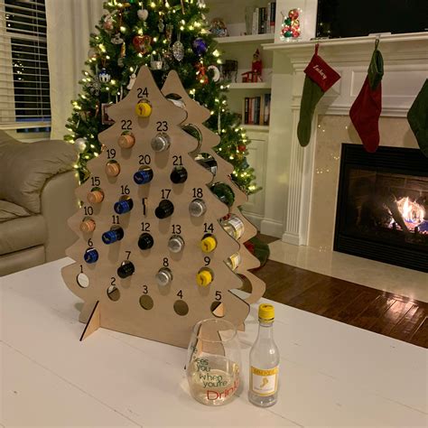 Wine Advent Calendar For Christmas Wooden Tree Holds Mini Etsy Christmas Tree Advent