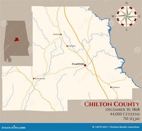 Map Of Chilton County In Alabama Stock Vector Illustration Of