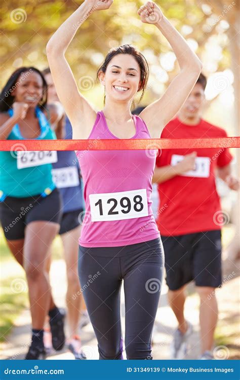 Female Runner Winning Marathon Stock Image Image Of Happy Athlete