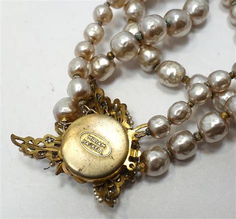 Vintage Signed Miriam Haskell 2 Strand Faux Pearl Necklace At 1stdibs