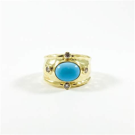 Raymond Mazza Turquoise And Diamond Ring In 14k Green Gold Lumina Gem