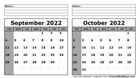 September October 2022 Calendar Png