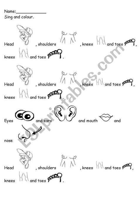 If you're happy and you know it. Printable Head Shoulders Knees And Toes Body Parts Worksheet