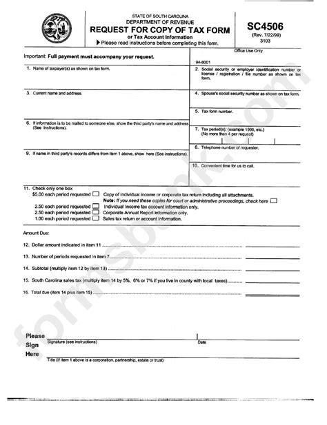 Form Sc4506 Request For Copy Of Tax Form Printable Pdf Download