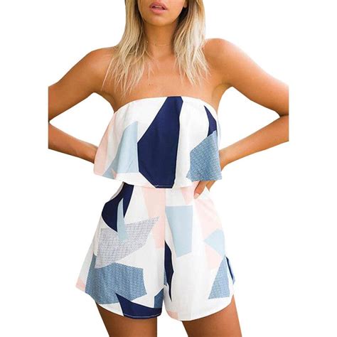 2017 New Style Women Playsuits Summer Off Shoulder Bodycon Casual Party Geometric Playsuit