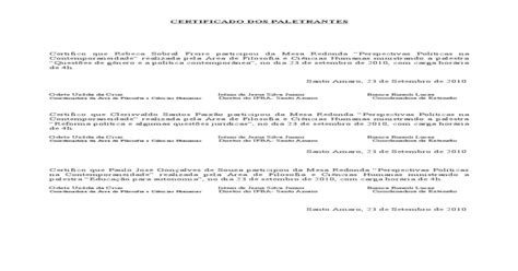 Modelo De Texto Certificado Mesa Redonda Pdf Document