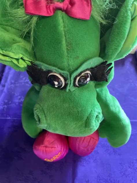Vintage 1992 Baby Bop Plush Barney Green Dinosaur Triceratops 14