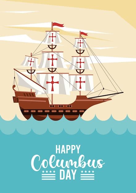 Premium Vector Happy Columbus Day Celebration With Sailboat And Ocean