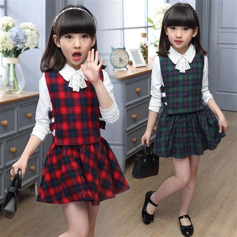 2016 Spring Autumn Girls Clothing Set Plaid 3pcsset