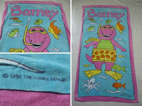Vintage Barney Beach Towel 90s Purple Dinosaur Blue Etsy Uk