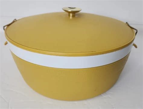 Vtg Mcm Olympian Therm O Ware Bowl Locking Lid Mustard Yellow Gold