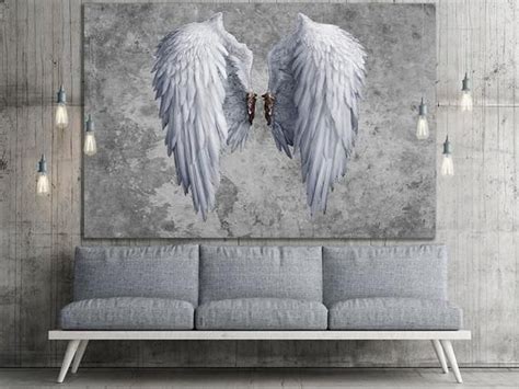 All banksy wall art come ready to hang and are handmade. Angel wings canvas Angel wings art Banksy decor Street ...