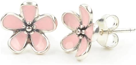 Stonebeads Pink Cherry Blossom Flower Stud Earrings In Sterling