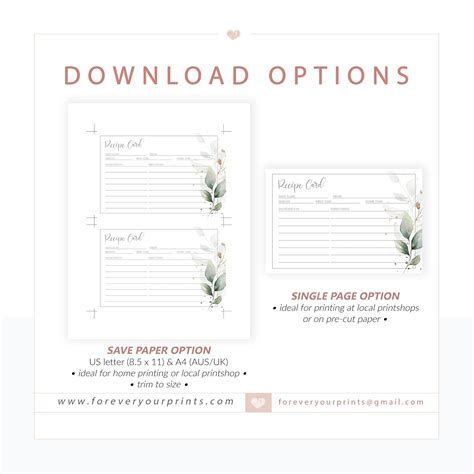 Recipe Card Printable Instant Download 100 Editable Etsy Bridal