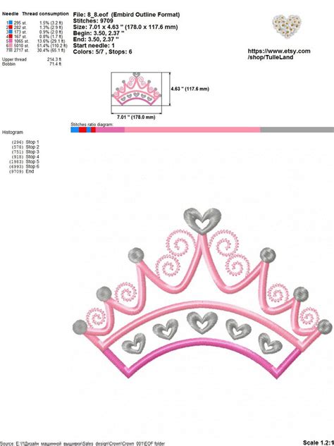 Princess Crown Applique Design Machine Embroidery Castle Etsy