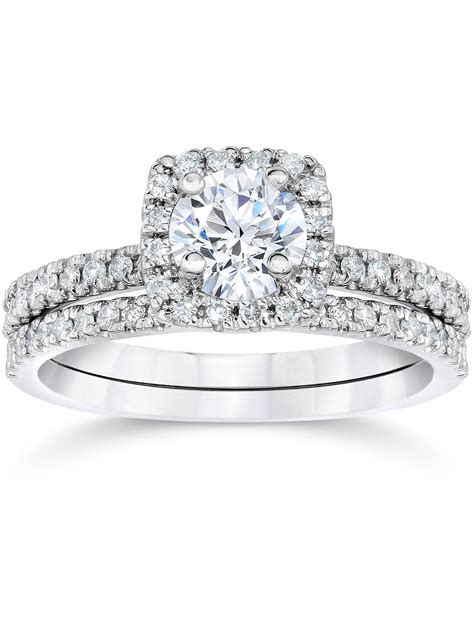 Pompeii3 1 Ct Diamond Cushion Halo Engagement Wedding Ring Set 14k