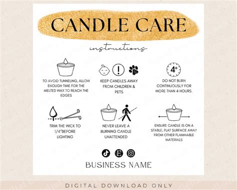 Editable Candle Care Card Customizable Candle Card Template Etsy
