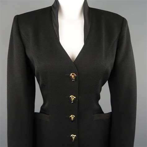 Emanuel Ungaro Size L Black Twill Gold Beaded Button Up Long Sleeve
