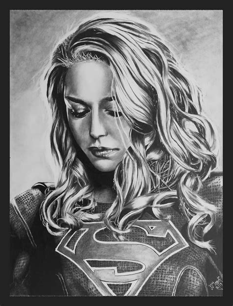 Pencil Portrait Melissa Benoist Supergirl Kara Zor El Pencil