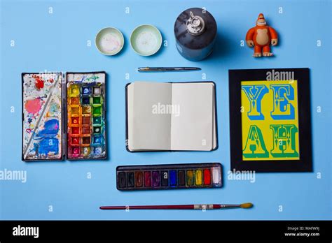 A Beautiful Creative Desk Taken From Above Still Life Stock Photo Alamy