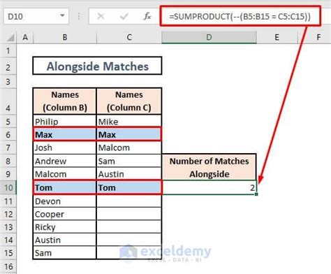 Excel Count Matches In Two Columns 4 Easy Ways Exceldemy