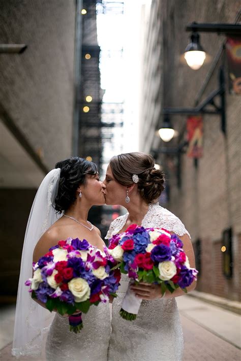 Brides Sharing Kiss In 2021 Lesbian Wedding Lesbian Marriage Bride